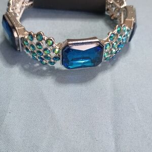 paparazzi Blue Crystal Link Bracelet with Teal Accent Stones